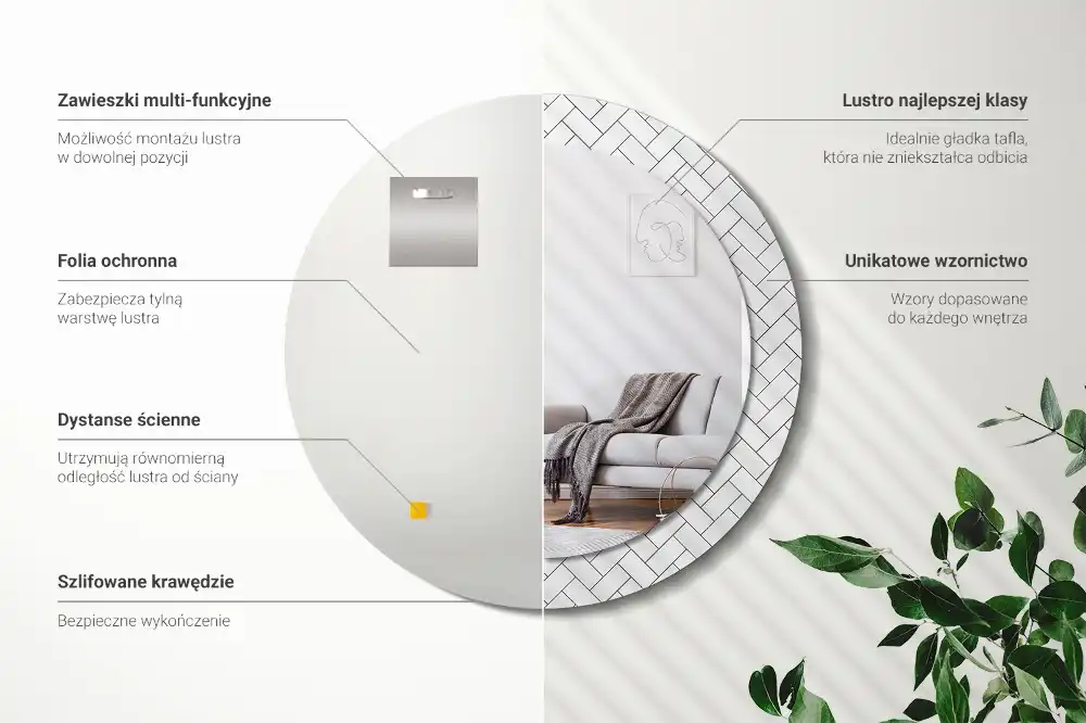 Rund spegel med tryckt Fiskben