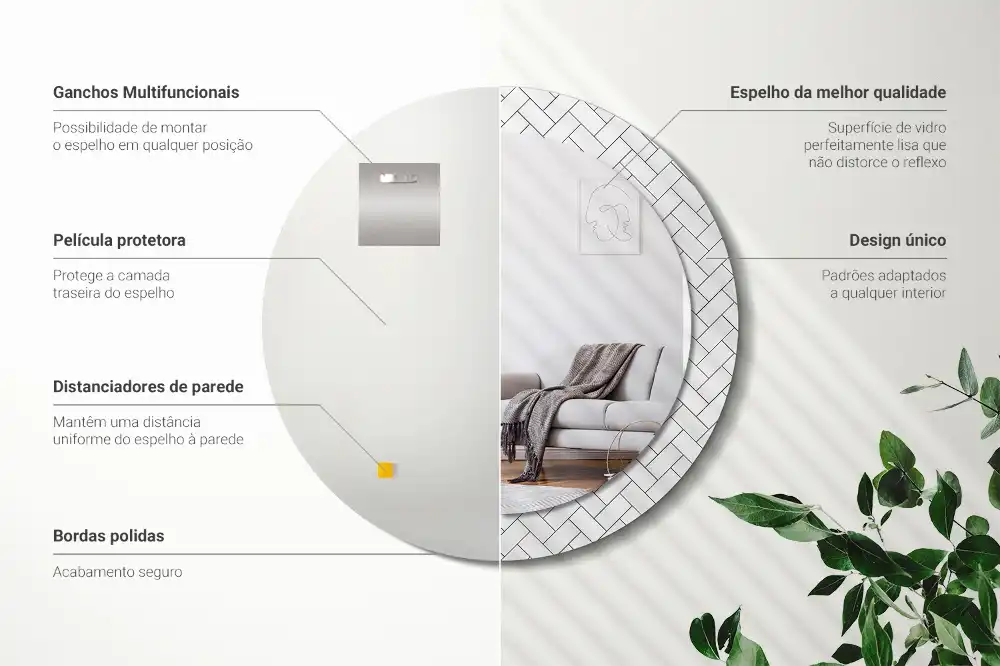 Rund spegel med tryckt Fiskben