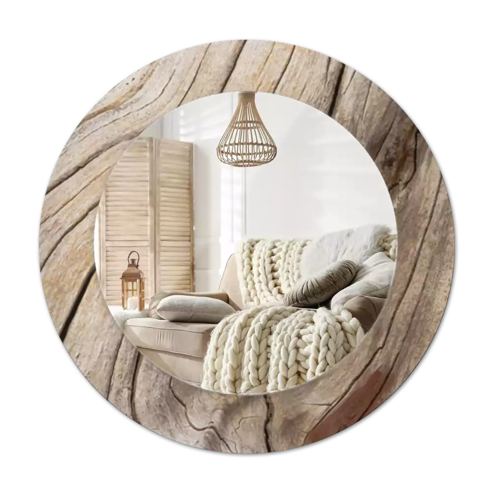 Rund spegel med tryckt Sprucket trä