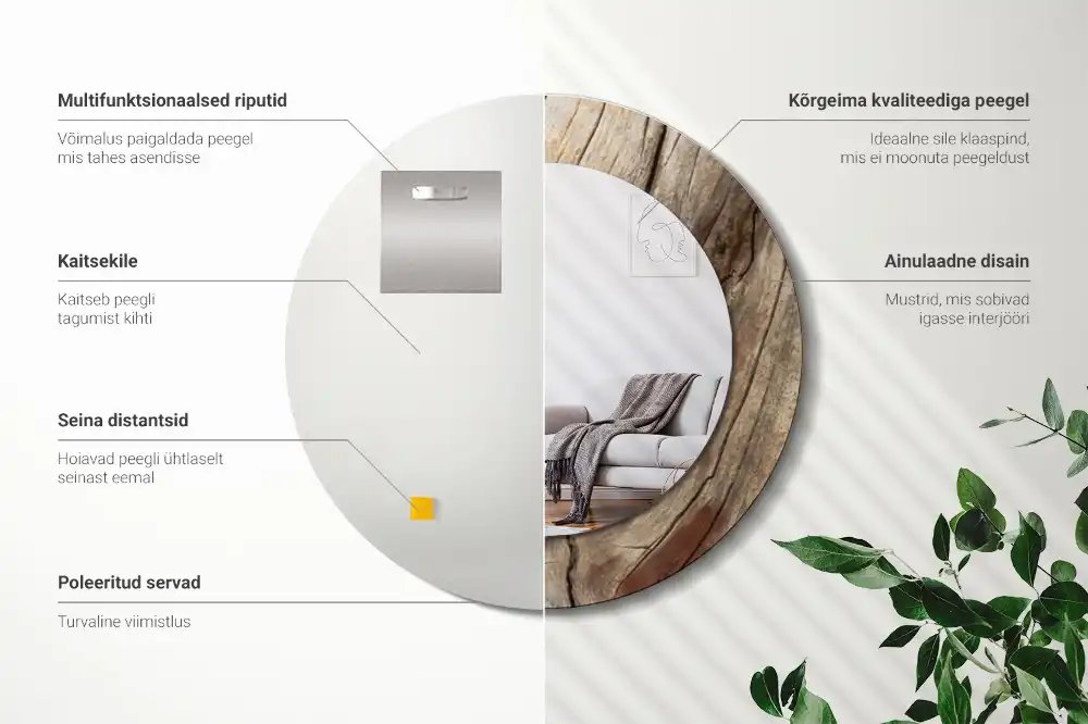 Rund spegel med tryckt Sprucket trä