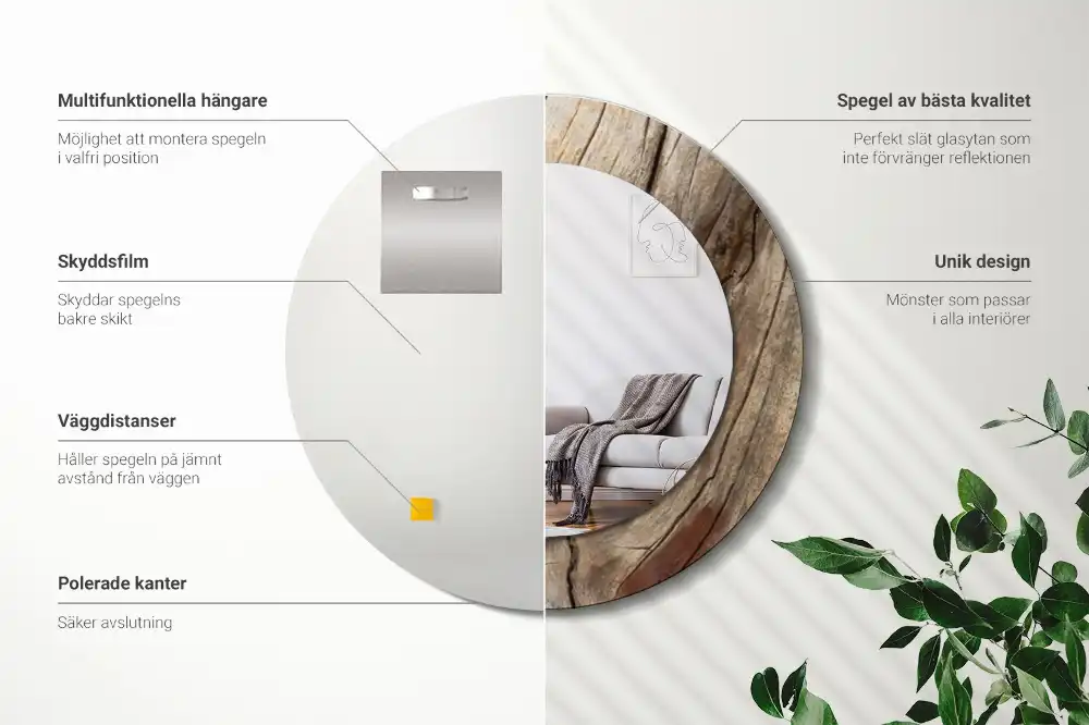 Rund spegel med tryckt Sprucket trä