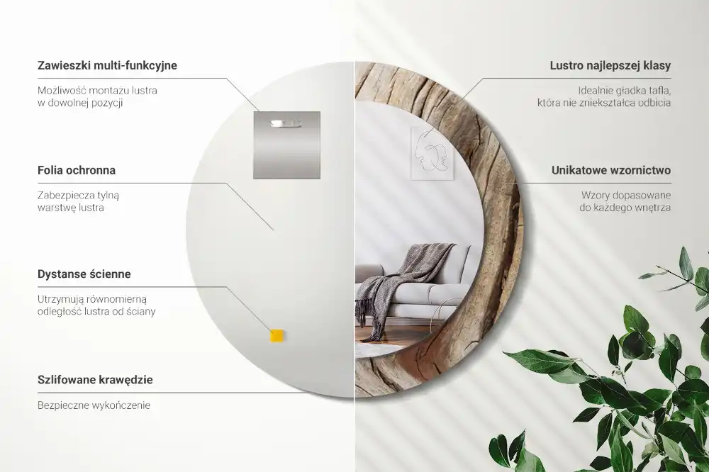 Rund spegel med tryckt Sprucket trä