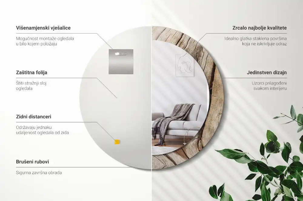 Rund spegel med tryckt Sprucket trä