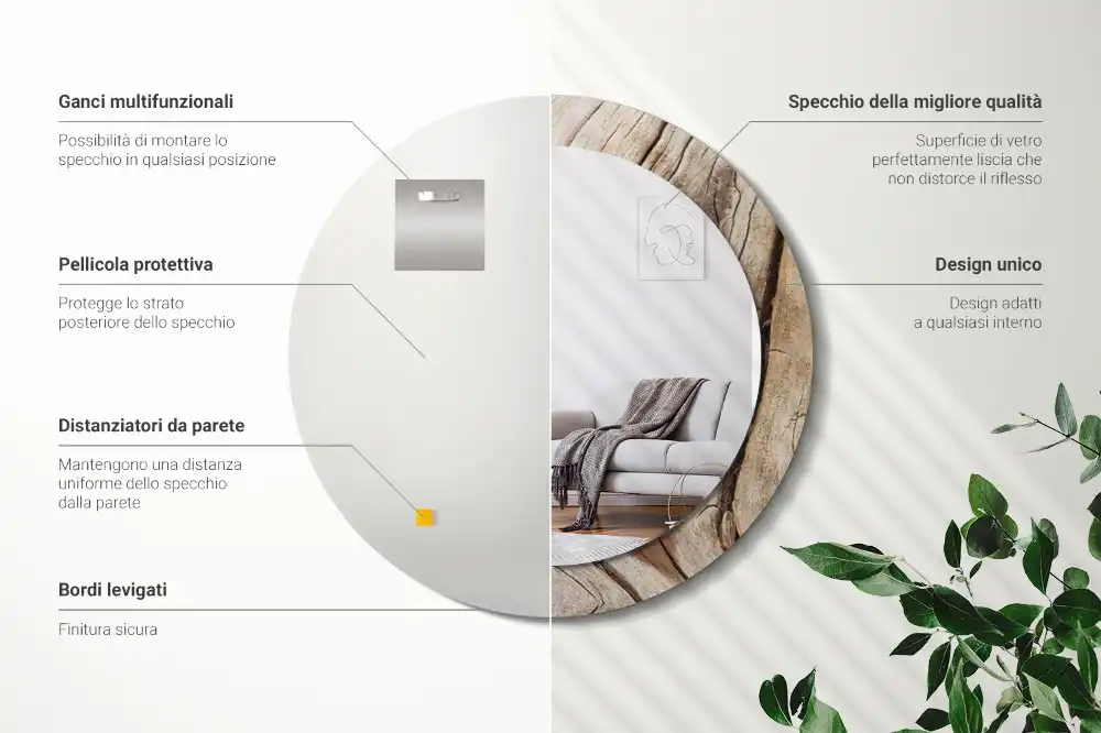 Rund spegel med tryckt Sprucket trä