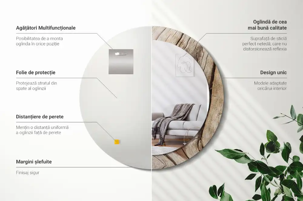 Rund spegel med tryckt Sprucket trä