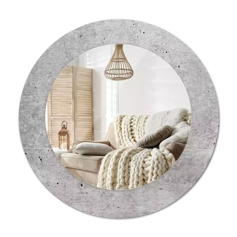 Rund spegel med tryckt Grå betong