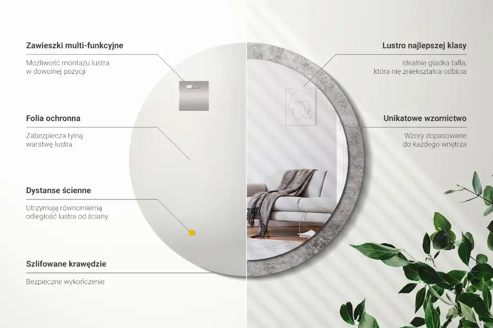 Rund spegel med tryckt Grå betong