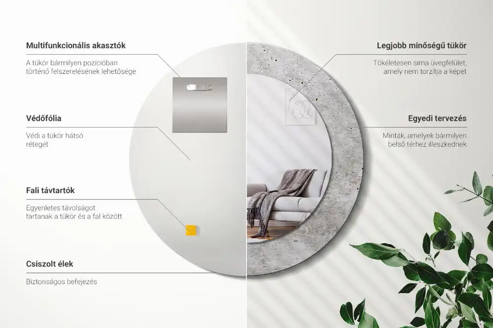 Rund spegel med tryckt Grå betong