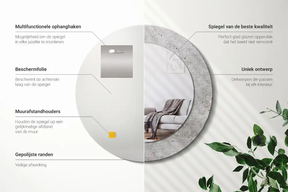 Rund spegel med tryckt Grå betong