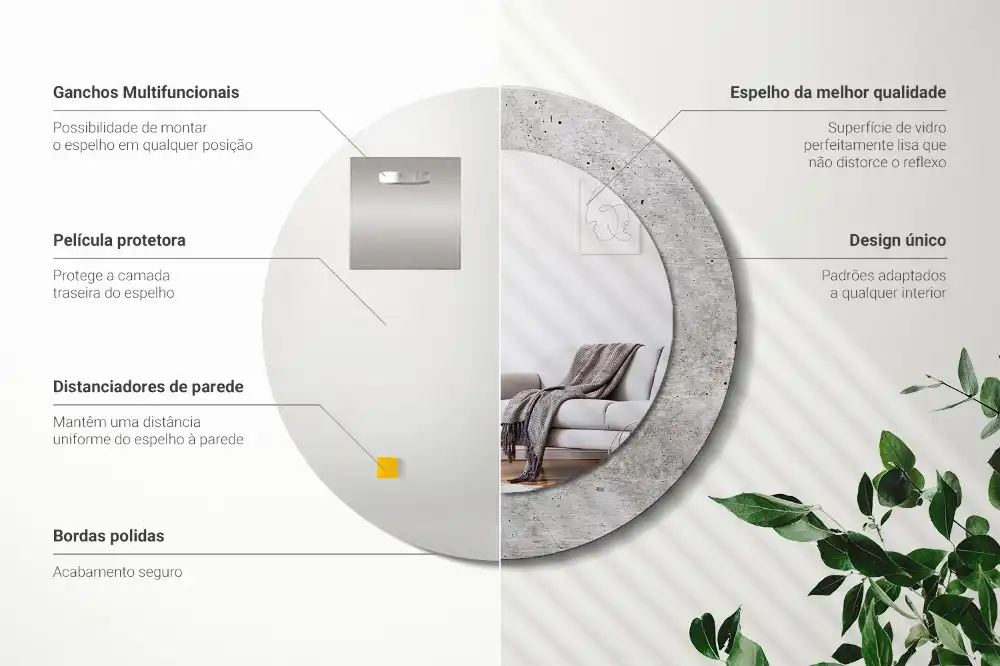 Rund spegel med tryckt Grå betong