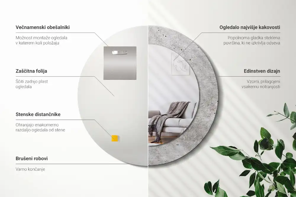 Rund spegel med tryckt Grå betong