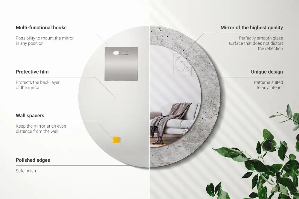 Rund spegel med tryckt Grå betong