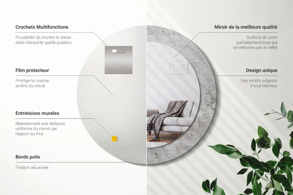 Rund spegel med tryckt Grå betong