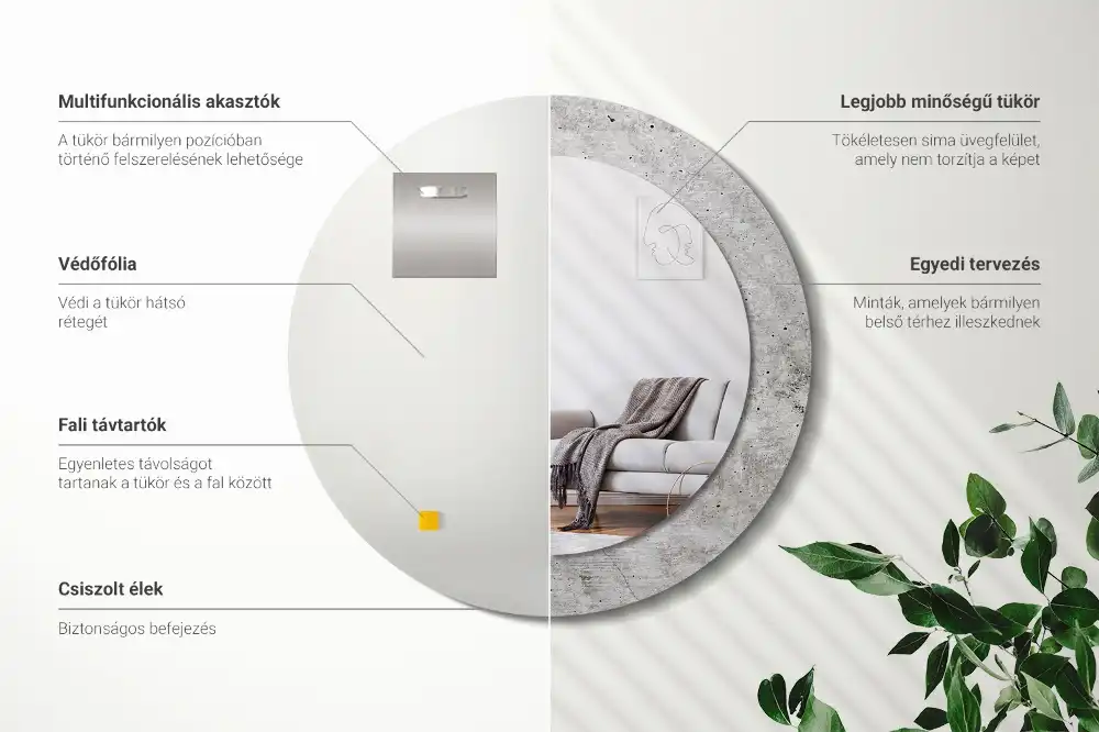 Rund spegel med tryckt Grå betong