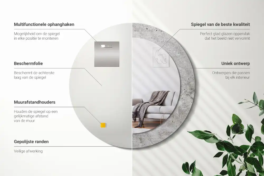 Rund spegel med tryckt Grå betong