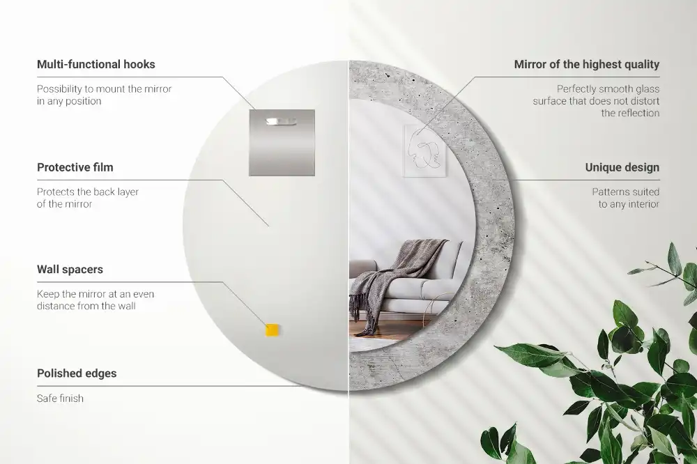 Rund spegel med tryckt Grå betong