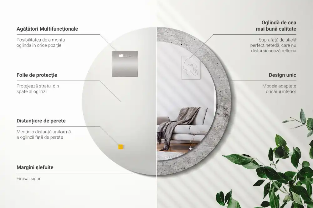 Rund spegel med tryckt Grå betong