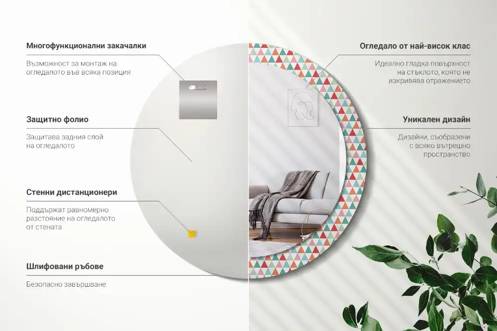 Rund spegel med tryckt Geometriskt mönster