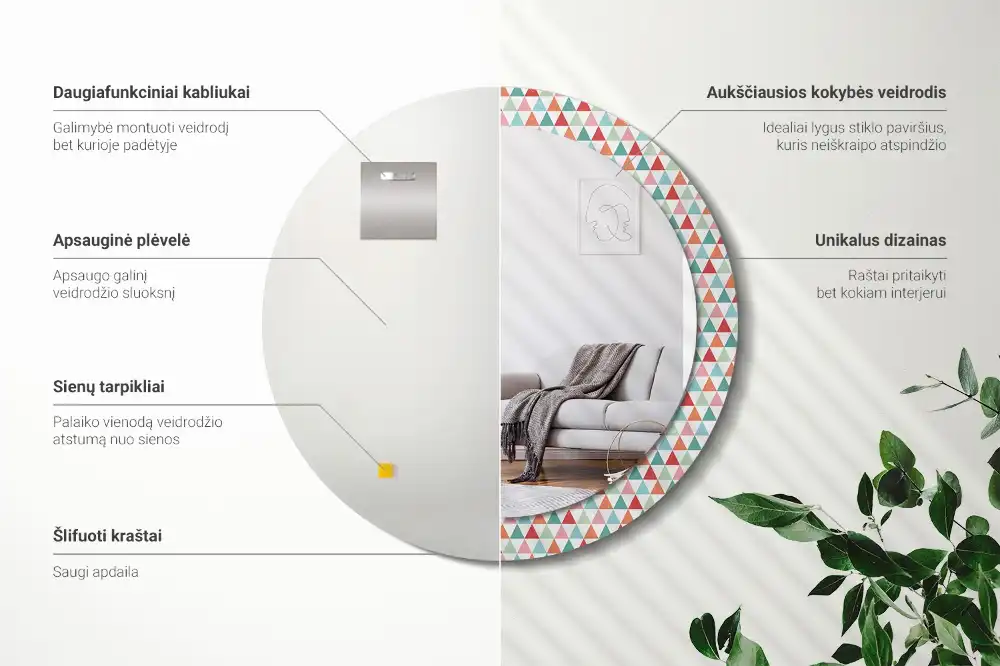 Rund spegel med tryckt Geometriskt mönster