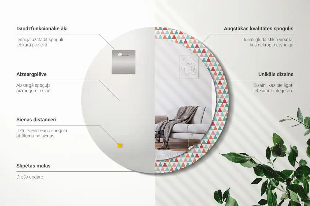 Rund spegel med tryckt Geometriskt mönster