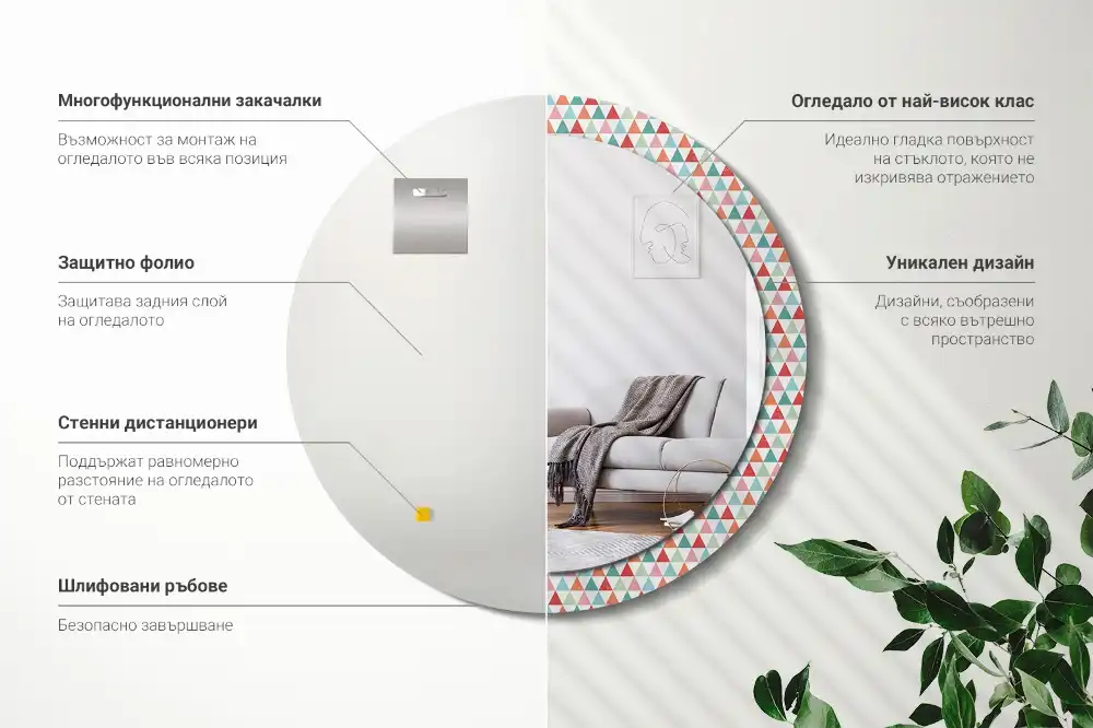 Rund spegel med tryckt Geometriskt mönster