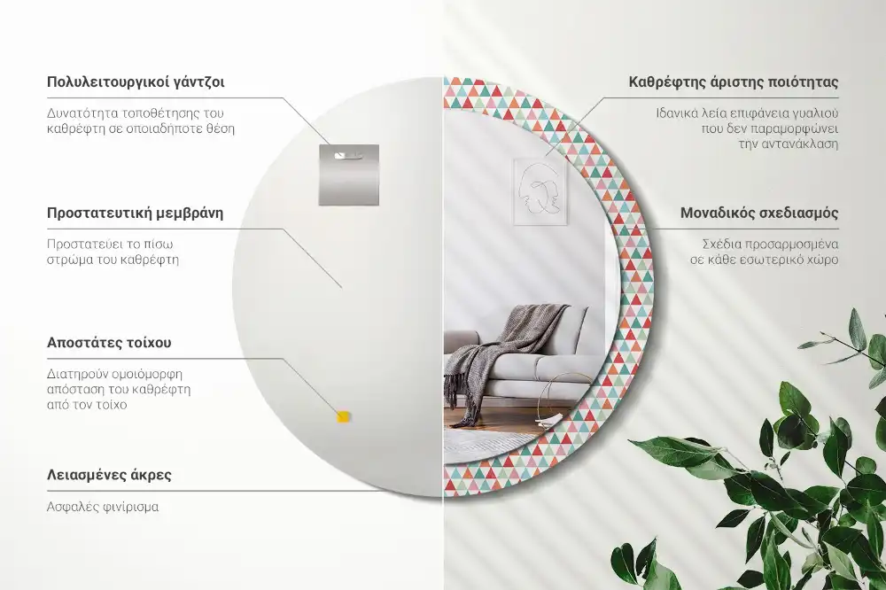 Rund spegel med tryckt Geometriskt mönster