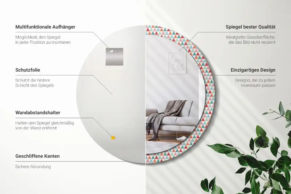 Rund spegel med tryckt Geometriskt mönster