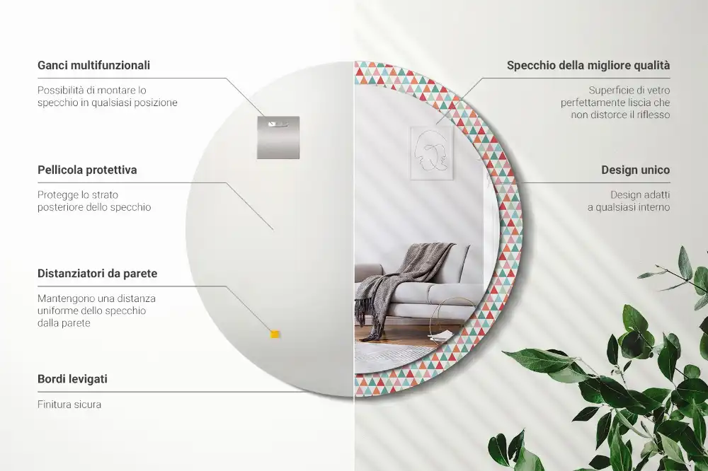 Rund spegel med tryckt Geometriskt mönster