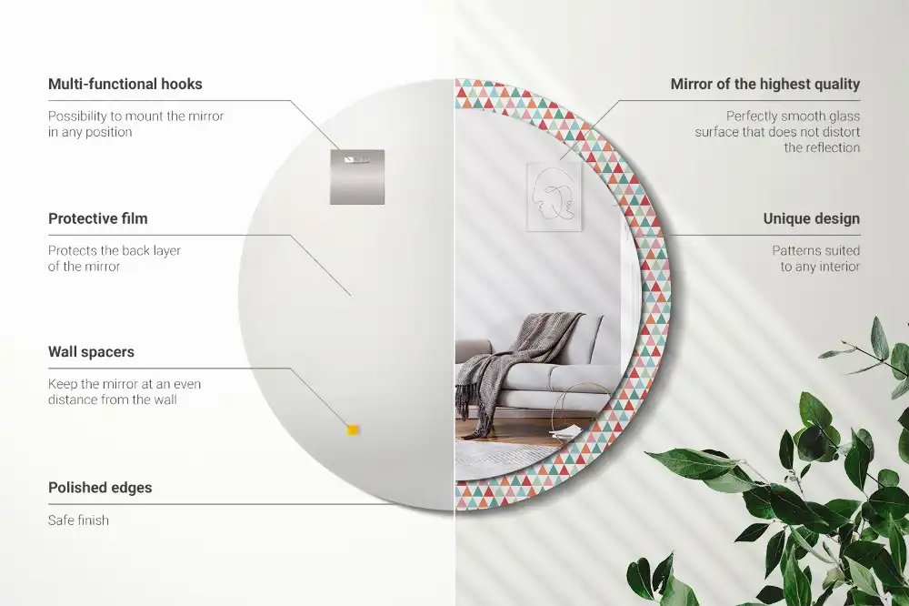 Rund spegel med tryckt Geometriskt mönster