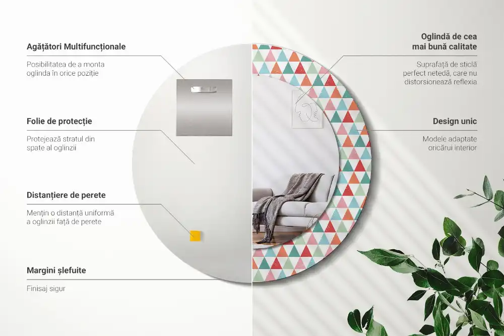 Rund spegel med tryckt Geometriskt mönster