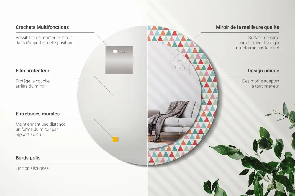 Rund spegel med tryckt Geometriskt mönster