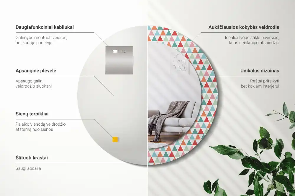 Rund spegel med tryckt Geometriskt mönster