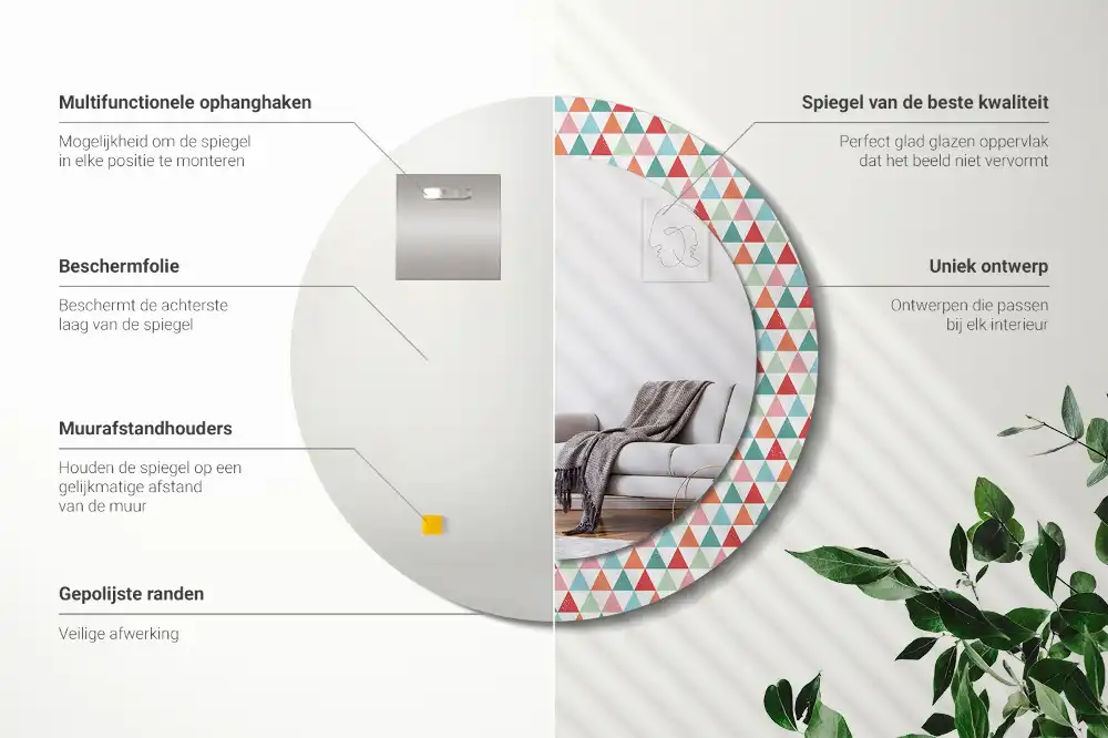 Rund spegel med tryckt Geometriskt mönster