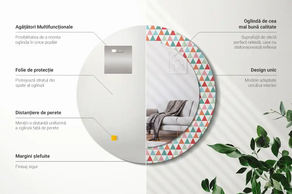 Rund spegel med tryckt Geometriskt mönster