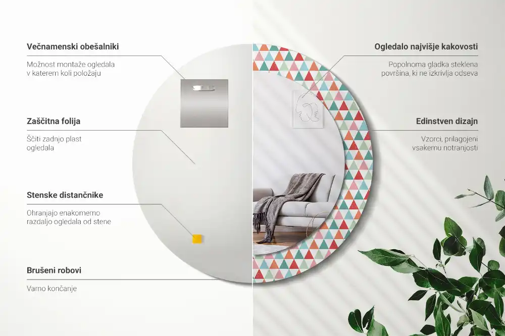Rund spegel med tryckt Geometriskt mönster