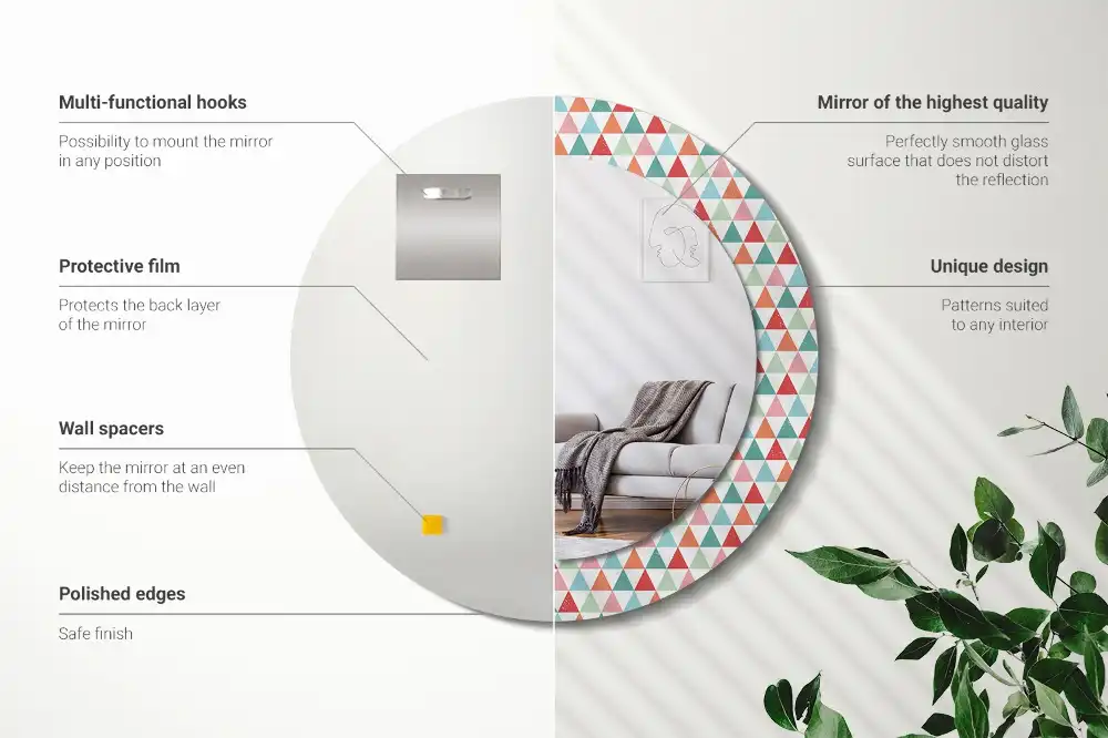 Rund spegel med tryckt Geometriskt mönster
