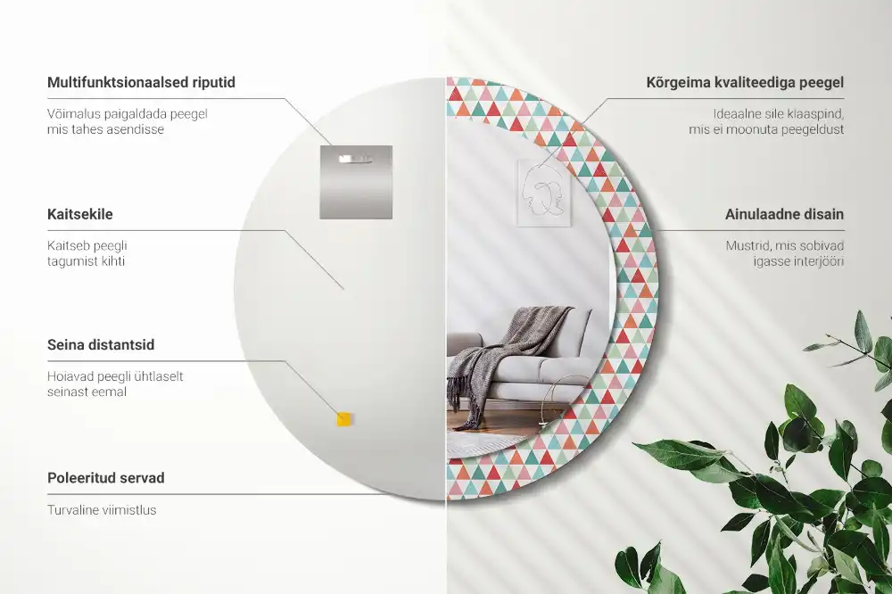 Rund spegel med tryckt Geometriskt mönster