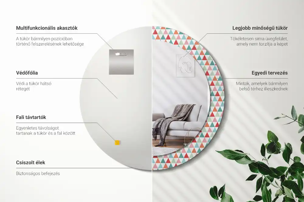Rund spegel med tryckt Geometriskt mönster