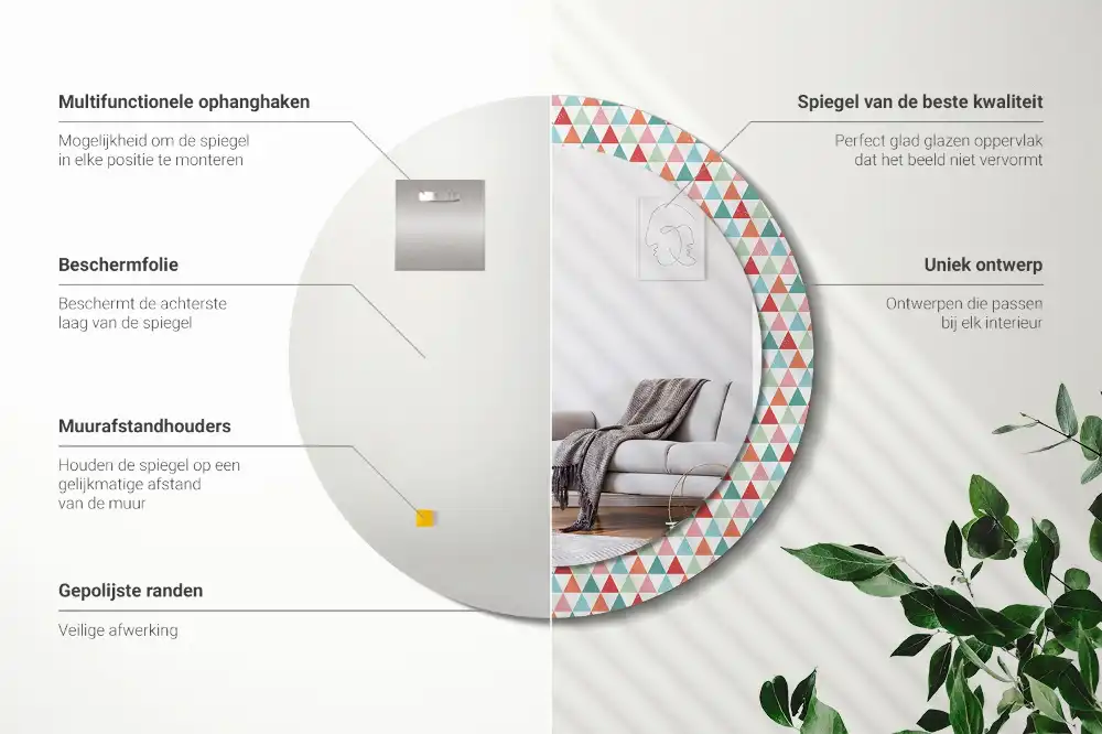 Rund spegel med tryckt Geometriskt mönster