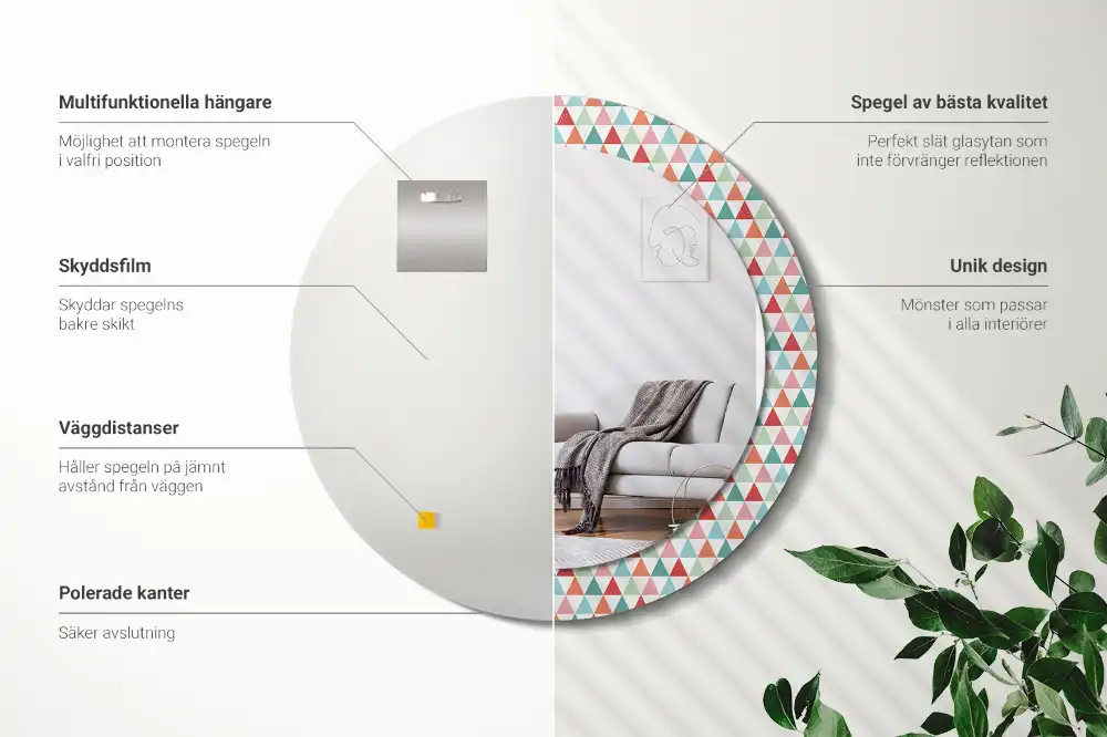 Rund spegel med tryckt Geometriskt mönster
