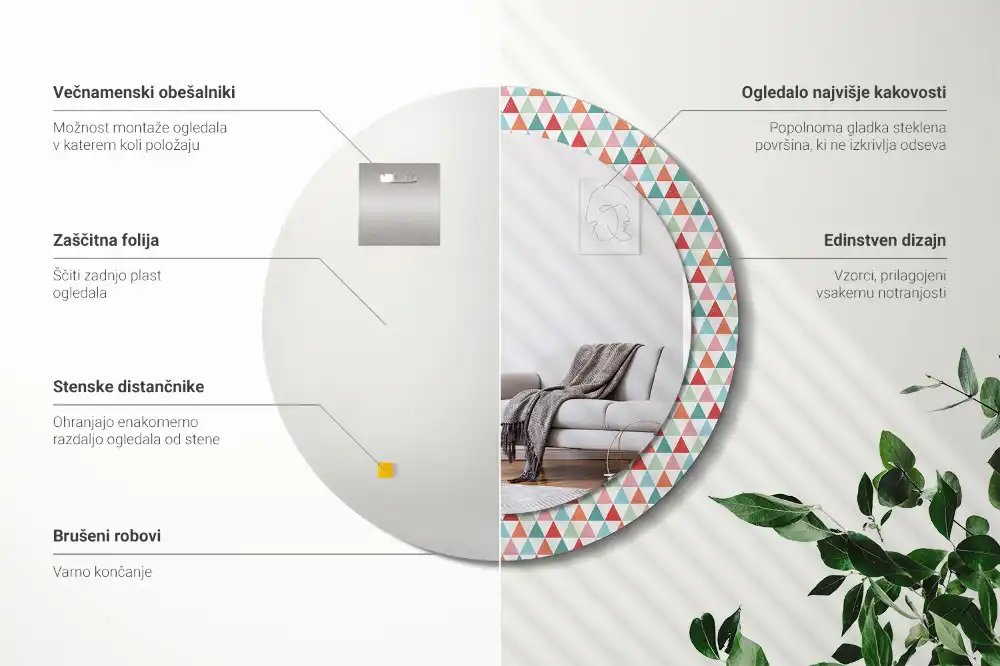 Rund spegel med tryckt Geometriskt mönster