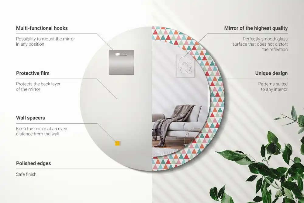 Rund spegel med tryckt Geometriskt mönster
