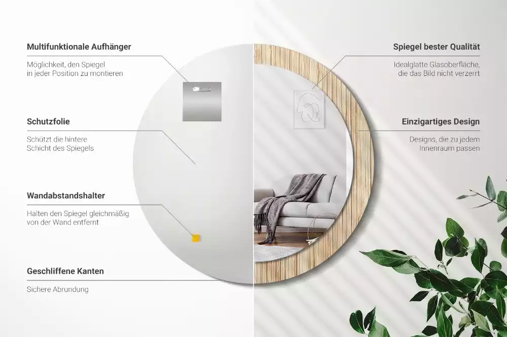 Rund spegel med tryckt ram Bambu halm