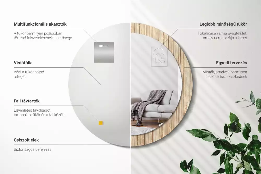 Rund spegel med tryckt ram Bambu halm