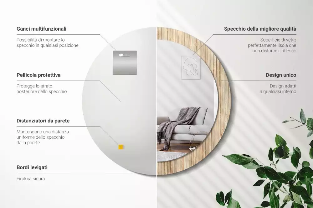 Rund spegel med tryckt ram Bambu halm