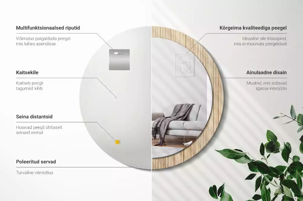 Rund spegel med tryckt ram Bambu halm