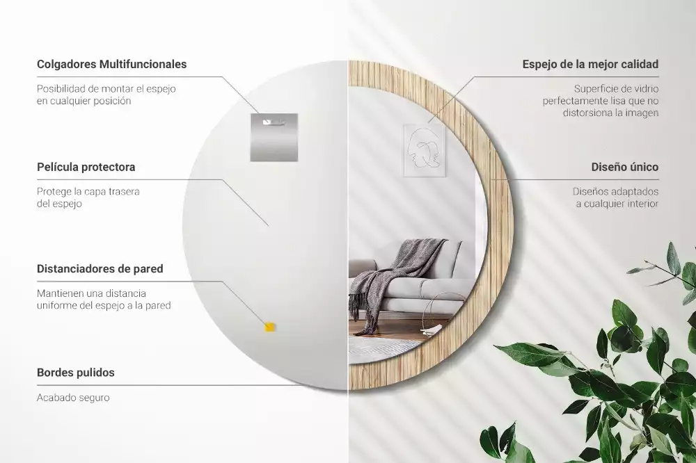 Rund spegel med tryckt ram Bambu halm