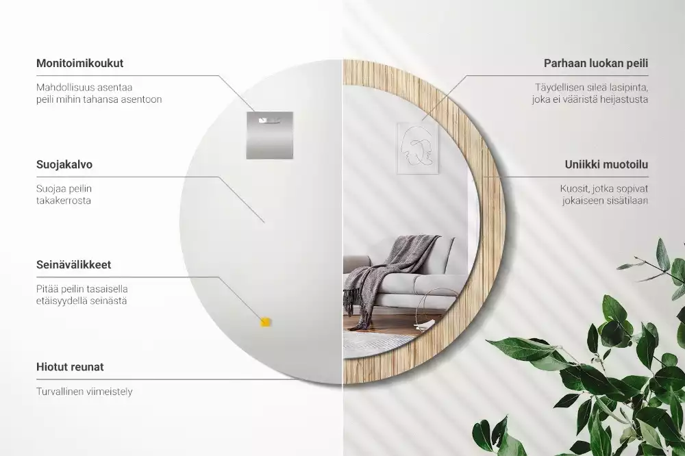 Rund spegel med tryckt ram Bambu halm