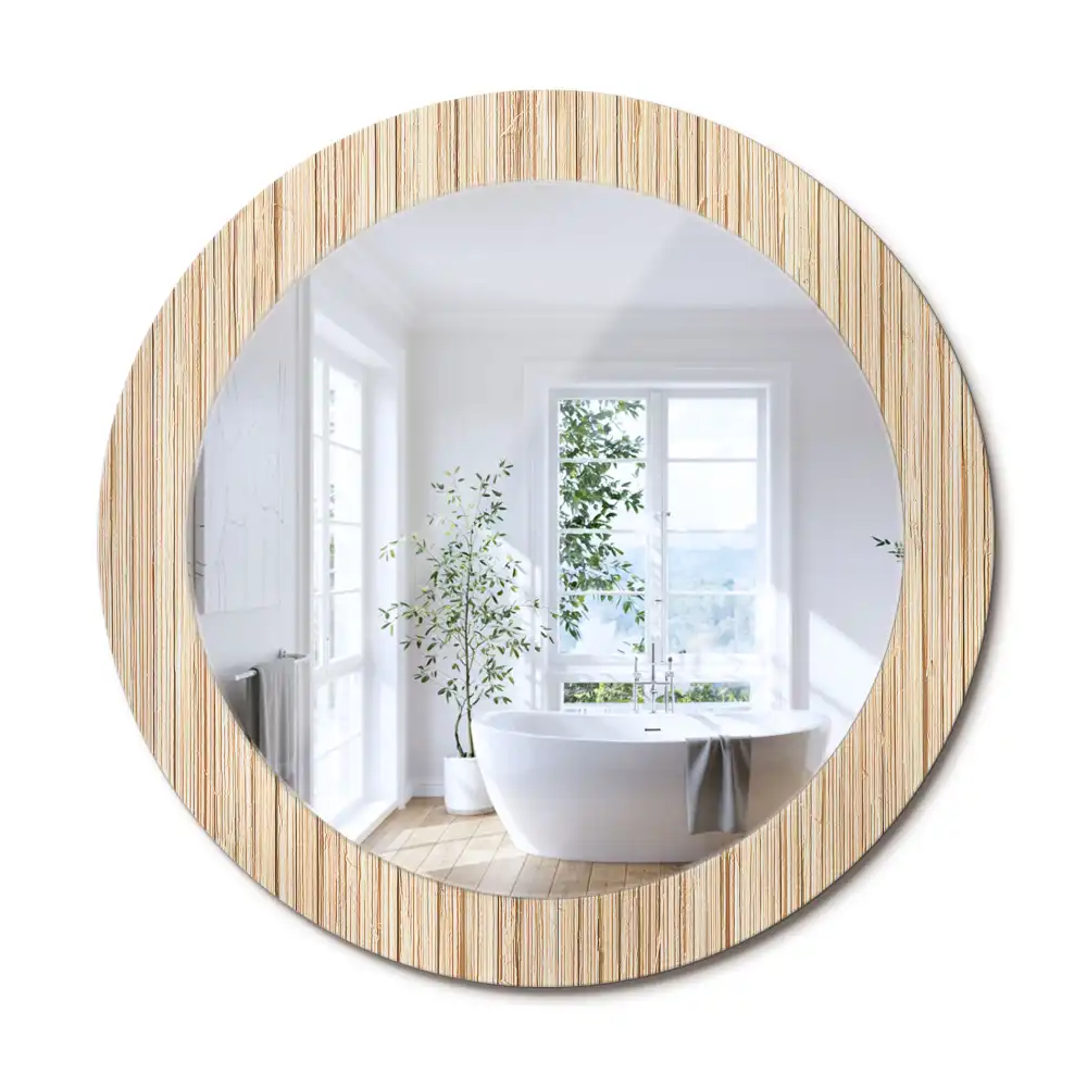 Rund spegel med tryckt ram Bambu halm