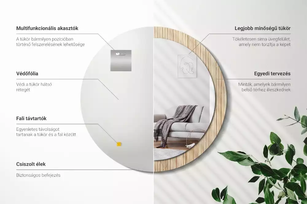 Rund spegel med tryckt ram Bambu halm